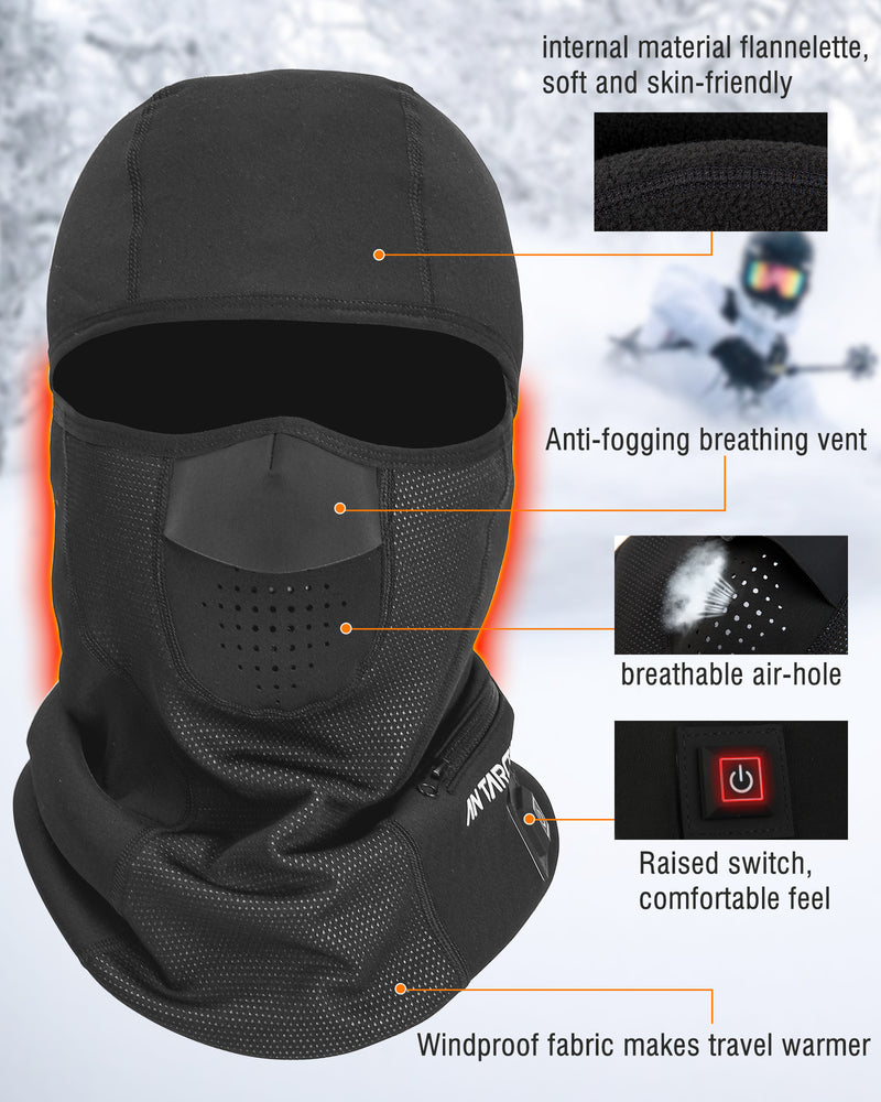 Heated Balaclava Face Ski Mask Windproof Warm Heating Hat For Motorcycle Riding