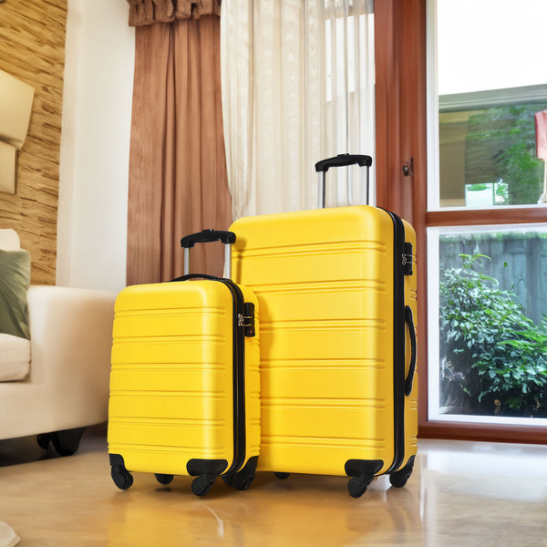 Luggage Sets of 2 Piece Carry on Suitcase Airline Approved,Hard Case Expandable Spinner Wheels Yellow + ABS