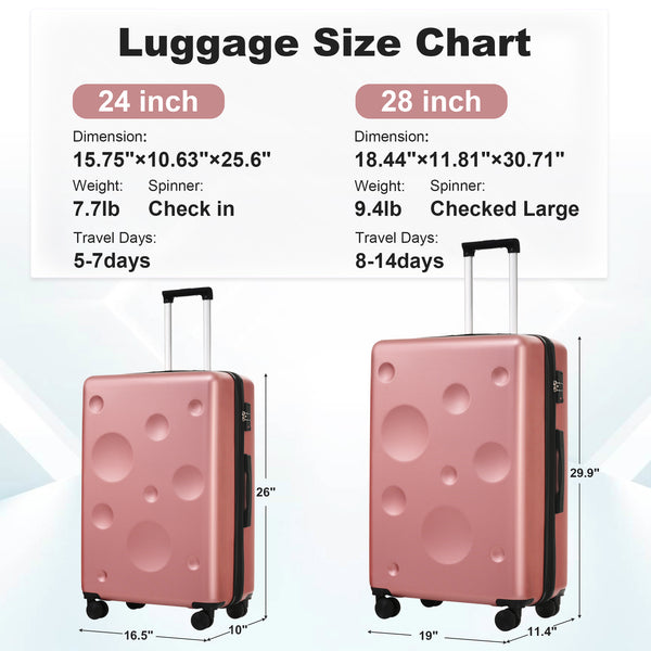 Hardshell Luggage Sets 2 Pieces 24"+28" Expandable Luggages Spinner Suitcase with TSA Lock Lightweight Pink + ABS