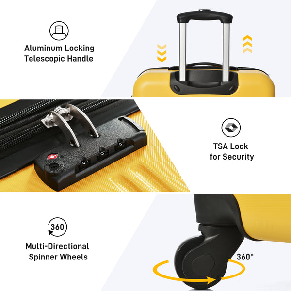 Luggage Sets of 2 Piece Carry on Suitcase Airline Approved,Hard Case Expandable Spinner Wheels Yellow + ABS